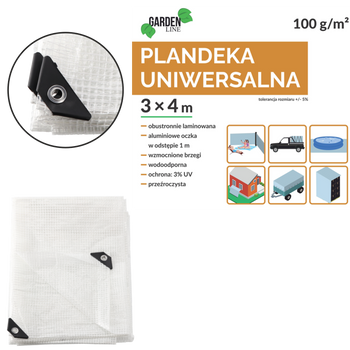 PLANDEKA 3 X 4 M (+/- 5%) 100GSM 3% UV PRZEŹROCZYSTA *7657