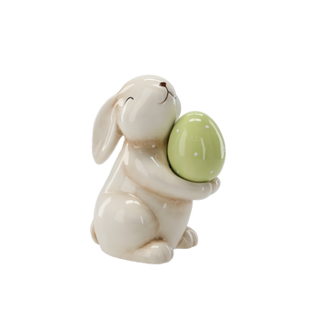 FIGURKA WIELKANOCNA - ZAJĄCZEK CERAMICZNY Z JAJKIEM BIAŁY 11,1 x 8,3 x 14 CM opak=4szt *6716