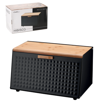 CHLEBAK HIBISCO - EMALIOWANY Z POKRYWĄ BAMBUSOWĄ 35,5 x 17 x 19,5 CM CZARNY *8879