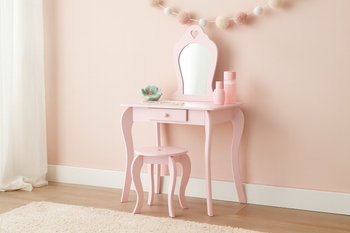 MAŁA TOALETKA KOSMETYCZNA RÓŻOWA  Z LUSTREM + TABORET *0403