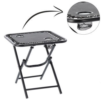 STÓŁ TURYSTYCZNY SKŁADANY 50 x 50 x 50 CM Z UCHWYTAMI NA NAPOJE CZARNY *2739