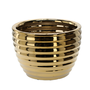 OSŁONKA CERAMICZNA NA DONICZKĘ 28 x 28 x 20 CM ZŁOTA PRĄŻKOWANA *2428