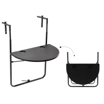 STÓŁ BALKONOWY WISZĄCY SKŁADANY 60 x 64 x 73-78.5 -83.5 CZARNY  *1022