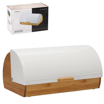 CHLEBAK ANISE - BAMBUSOWY Z POKRYWĄ METALOWĄ 38 x 28 x 18,5 CM BIAŁY *8862