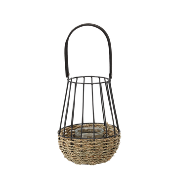 LAMPION METALOWY - CZARNO-BRĄZOWY 22/37 CM Z WKŁADEM SZKLANYM *6666