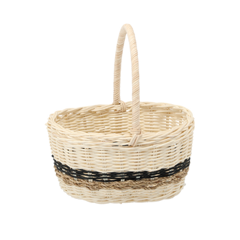 KOSZYK RATTANOWY 22 x 17 x 11/21 CM Z UCHWYTEM - BIAŁY Z CZARNYM I NATURALNYM *7374