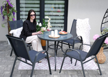 ZESTAW MEBLI OGRODOWYCH - 4 KRZESŁA + OKRĄGŁY STOLIK - SZARY *3514