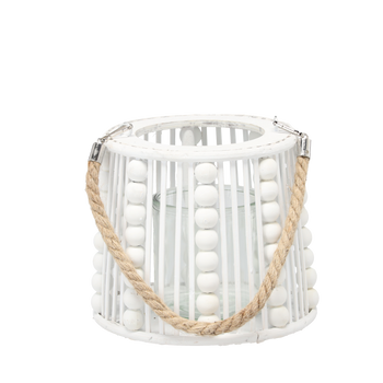 LAMPION Z KORALIKAMI 19 x 17 CM BIAŁY *1289