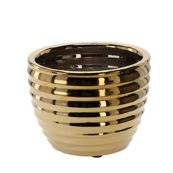 OSŁONKA CERAMICZNA NA DONICZKĘ 22,5 x 22,5 x 16,5 CM ZŁOTA PRĄŻKOWANA *2435