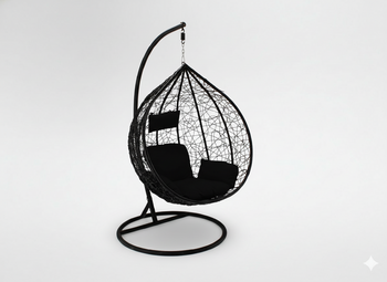 FOTEL WISZĄCY CZARNY, PODUSZKA - CZARNA, RAMA - CZARNA 118X107XD68CM