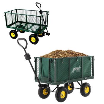 WÓZEK OGRODOWY DWUFUNKCYJNY XL - ZIELONY Z PLANDEKĄ *0108