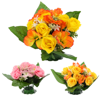 SZTUCZNA WIĄZANKA KWIATÓW RÓŻE I HIBISKUS 25 x 28 x 28 CM MIX KOLORÓW opak=12 szt *2942