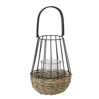 LAMPION METALOWY - CZARNO-BRĄZOWY 26/41 CM Z WKŁADEM SZKLANYM *6673