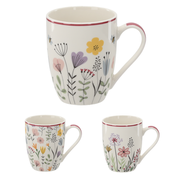 KUBEK PORCELANOWY 340ML POLNE KWIATY MIX WZORÓW opak=12szt *6064