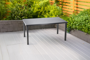 ALUMINIOWY STÓŁ OGRODOWY ZE SZKLANYM BLATEM 150 x 90 x 71 CM SZARY *9514