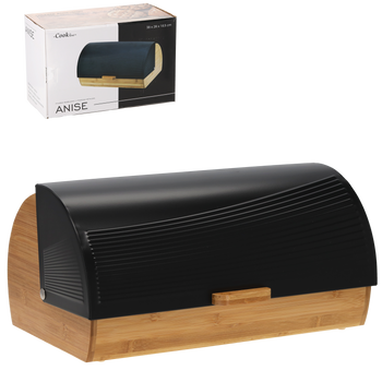 CHLEBAK ANISE - BAMBUSOWY Z POKRYWĄ METALOWĄ 38 x 28 x 18,5 CM CZARNY *8855