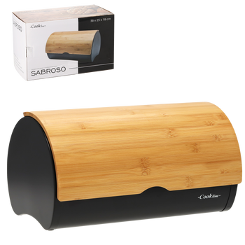 CHLEBAK SABROSO - EMALIOWANY Z POKRYWĄ BAMBUSOWĄ 38 x 25 x 18 CM CZARNY *8893