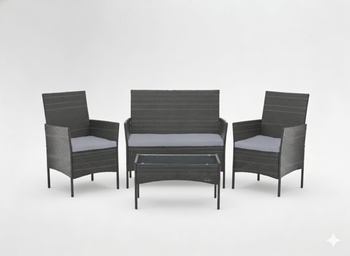 ZESTAW MEBLI RATTANOWYCH (SOFA, 2 FOTELE, ŁAWA) SZARY