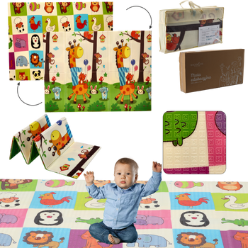 DWUSTRONNA MATA EDUKACYJNA 150x200x1 CM SKŁADANA ZWIERZĘTA + TORBA *4336