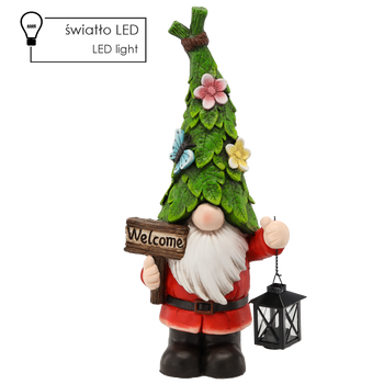 FIGURKA OGRODOWA - SKRZAT Z LAMPIONEM I NAPISEM "WELCOME" 26,3 x 17 x 57 cm LED *9101