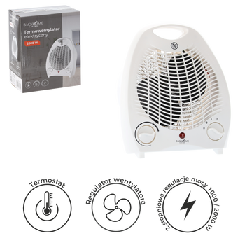 TERMOWENTYLATOR ELEKTRYCZNY / FARELKA Z BEZPIECZNYM WYŁĄCZNIKIEM BIAŁA 2000W *7254