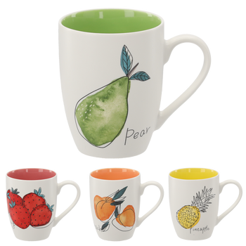 KUBEK PORCELANOWY 340ML OWOCE Z KOLOROWYM ŚRODKIEM MIX WZORÓW opak=12szt *6095