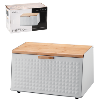 CHLEBAK HIBISCO - EMALIOWANY Z POKRYWĄ BAMBUSOWĄ 35,5 x 17 x 19,5 CM BIAŁY *8886