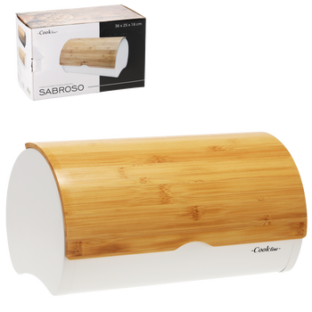 CHLEBAK SABROSO - EMALIOWANY Z POKRYWĄ BAMBUSOWĄ 38 x 25 x 18 CM BIAŁY *8909