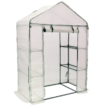 SZKLARNIA OGRODOWA Z PÓŁKAMI BIAŁA 140 x 73 x 200 CM  *5484