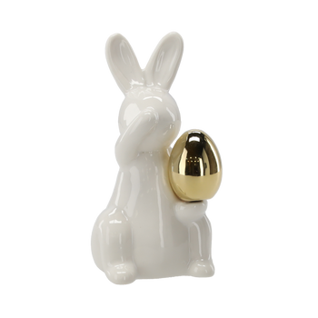 FIGURKA WIELKANOCNA - ZAJĄCZEK CERAMICZNY ZE ZŁOTYM JAJKIEM 7 x 7 x 13 CM opak=12szt *6808
