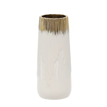 WAZON CERAMICZNY 10 x 10 x 25 CM ZŁOTO-BIAŁY *3406