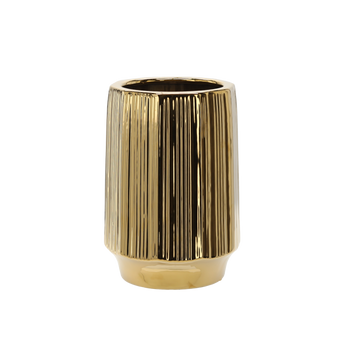 OSŁONKA CERAMICZNA NA DONICZKĘ 22 x 22 x 32,5 CM ZŁOTA PRĄŻKOWANA *3550