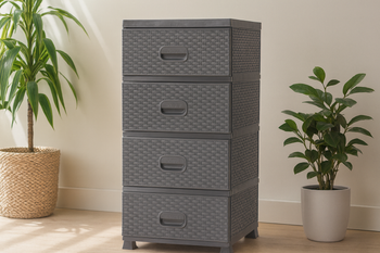 KOMODA PLASTIKOWA Z 4 SZUFLADAMI SZARA 38 x 45 x 90 cm RATTAN *9450