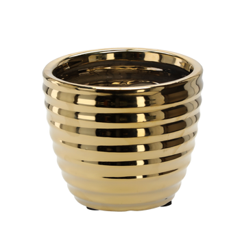 OSŁONKA CERAMICZNA NA DONICZKĘ 17,5 x 17,5 x 14,5 CM ZŁOTA PRĄŻKOWANA *2442