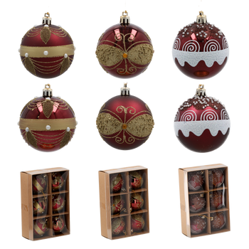 SET 6 BOLURI DE CRĂCIUN BURGUND 7 CM MIX DE MODELE *5782