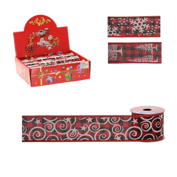 RIBBON DECORATIVĂ DE CRĂCIUN 6,3 CM x 2,7 M ROȘU-NEGRU MIX DE MODELE pachet=12buc *9799