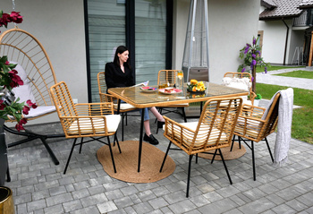 SET DE MOBILIER PENTRU GRĂDINĂ (MASĂ, 6 FOTOLII) - MARO, PERNE - BEJ *7466