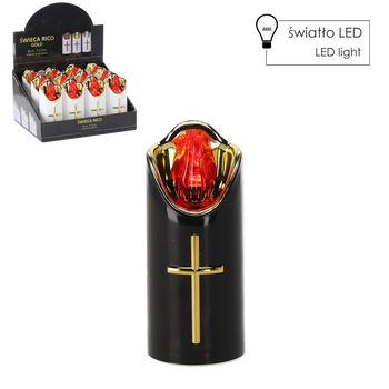 CANDELA LED RICO 12,5CM CU BATERII NEGRU+AUR FLACĂRA ROȘIE*7989
