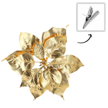 FLORĂ ARTIFICIALĂ - STEAUA BETLEHEMULUI 25 CM PE CLIPS AURIE ambalaj=12 buc *3858