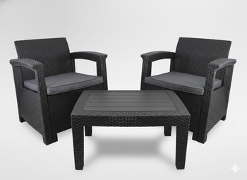 ZESTAW MEBLI OGRODOWYCH - ANTRACYT (2 FOTELE, STOLIK)
