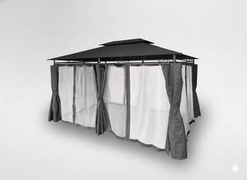 PAVILION DE GRĂDINĂ CU TIMBRE LATERALE - GRI ÎNCHIS 3 X 4M