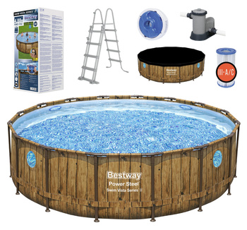 PISCICINA CU STRUCTURĂ DIN RATTAN / FEREASTRĂ 4,88 x 1,22 M (PISCINĂ, POMPĂ DE FILTRARE, SCARĂ, COPERTĂ, DOZATOR) *7099 *1332