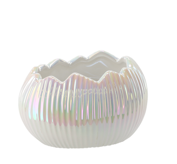 VAS DE CERAMICĂ PENTRU GHIVECI DE PAȘTE - COAJĂ DE OU PERLATĂ 13 x 10,6 x 9 CM pachet=6buc *6754