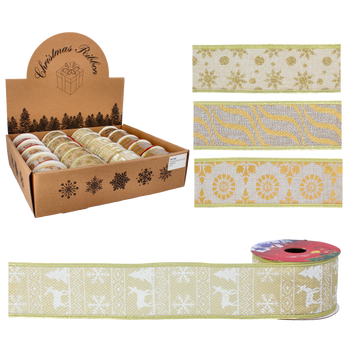 RIBBON DECORATIVĂ DE SĂRBĂTOARE 5 CM x 2,7 M AURIE MIX DE MODELE pachet=20buc *9805