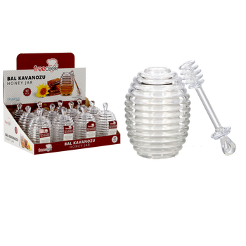 Borcan din plastic pentru miere 200 ml cu lingură disp=12buc *7956