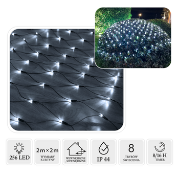 KURTYNA SIATKA LED 256L ZIMNY BIAŁY 2 x 2 M WEWN/ZEWN *1698