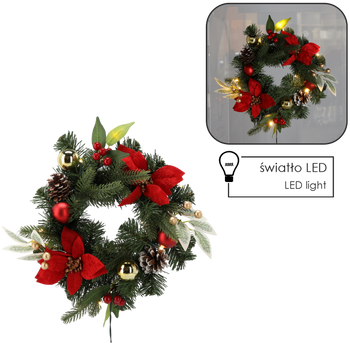 CORONITĂ FESTIVĂ 10 LED 30 CM ROȘU-AURIE *0752