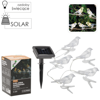 LED GHIRLANDA SOLARĂ PENTRU GRĂDINĂ LUNGIME 2 + 1,2 M CU CLIP 5 LED ALB CALD *6063