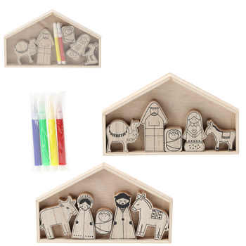 KPL. 5 ELEMENTE DIN LEMN - STUCA DE CRĂCIUN. "FA-O SINGUR" CU 4 MARKERE MIX DE MODELE ambalaj=12buc *7021