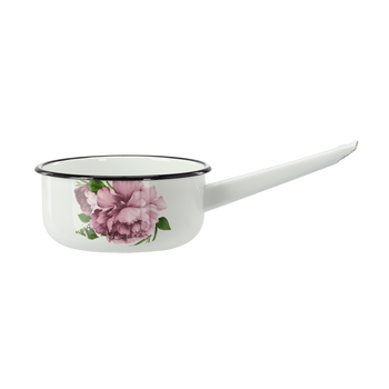 RONDEL EMALIOWANY Z RĄCZKĄ 1,5 L 16 CM BIAŁY PIWONIA LAURA *9297